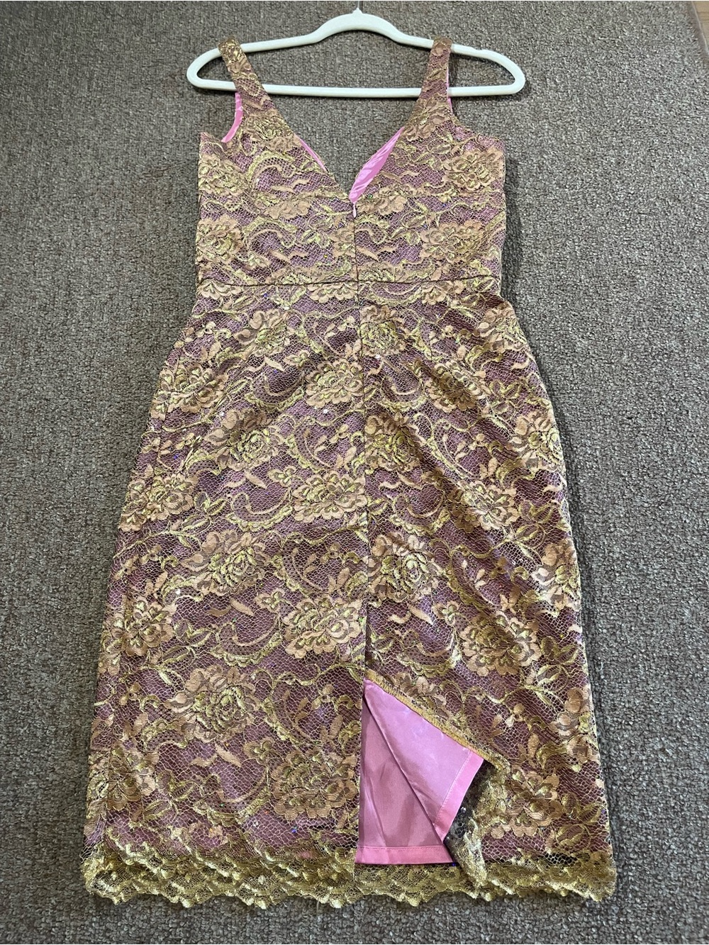 Trina Turk Pink and Gold Lace Midi Sheath Dress